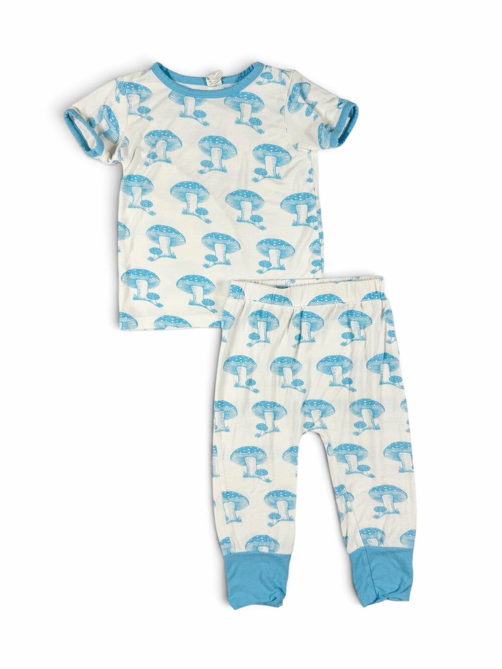 Kate Quinn Organics Bamboo Mushroom Print Pajama Set Blue Ivory Size 3